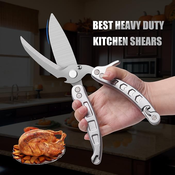 Poultry Shears Scissors Heavy Duty,Kitchen Shears,Multi-purpose Stainless Steel Kitchen Scissors for Christmas Turkey Food , Chicken,Fish,Meat,Separable easy to clean thoroughly,Dishwasher Safe.