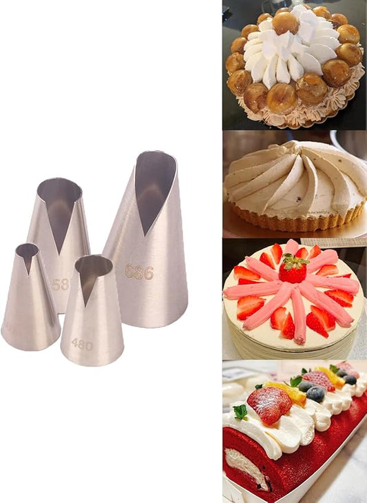Saint Honore Piping Tips,Enhance Your Pastry Creations with V Wave Pastry Tips Nozzles (4 Pcs)