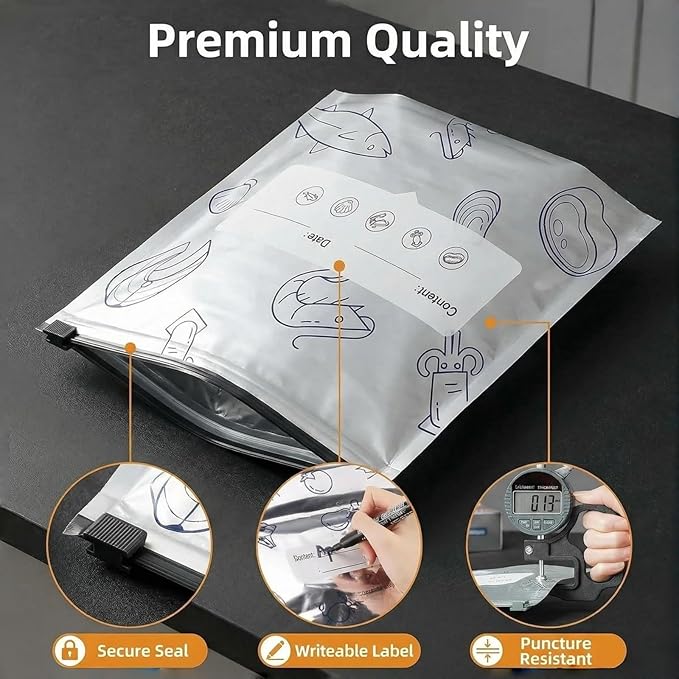10 Bags per Set Reusable Aluminum Foil Sealable Storage Bags, New Resealable Vacuum Zipper Pouches for Food, Stand Up Foil Sealable Bags with Label and Zip Lock for Vegetable Fruit Meat (Small)