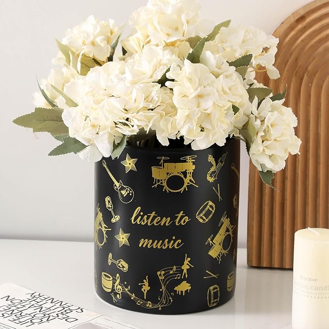 7" Music Utensil Holder, Large Kitchen Utensil Holder Organizer , Black Stable Utensil Crock Spatula Holder for Kitchen Counter Countertop Farmhouse Cooking Tools Holder（Black