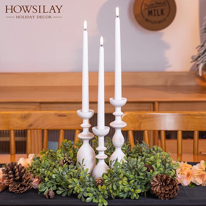 HOWSILAY Wood Candle Holder Candlestick Holders for Table Centerpiece - Rustic Farmhouse Decor Candle Stand fits 3/4" or 7/8" Taper Candle&Dia 1.5" Led Tea Lights or Pillar Candles(White)