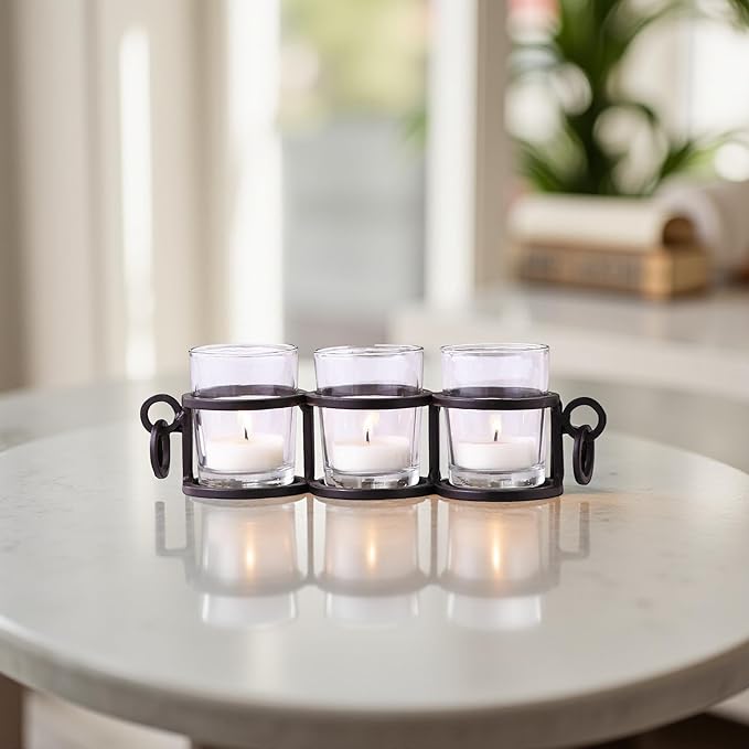 Hosley 9-Inch Tea Light Candle Holder - Elegant Coffee Table Accent, Modern Home Decor Piece for Room Decor - Ideal for Living Room and Office Spaces, Idea
