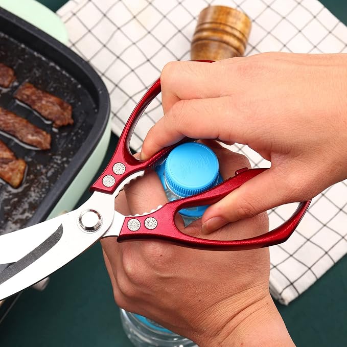 Heavy duty kitchen scissors 2-pack,High Stainless Steel sharp blade,Dishwasher safe meat scissors Cooking shear for Chicken Fish Meat Color RED SILVER
