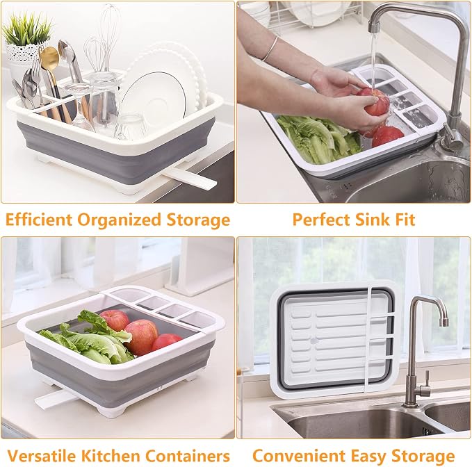 Goderewild Foldable Dish Drying Rack with Drain Plug and Swivel Spout - Lightweight, Compact and Space-Saving Dish Drainer Organizer for Kitchen, RV, Campers and Travel Trailers