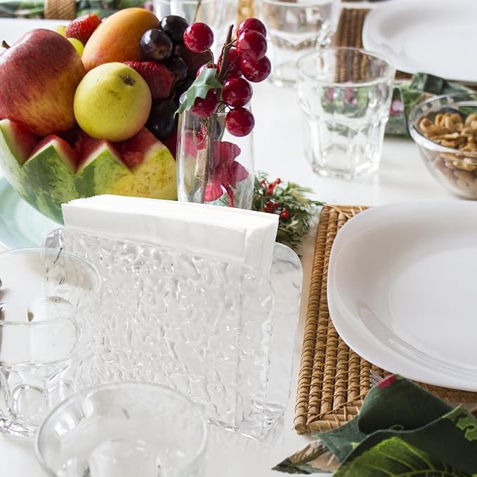 LELE LIFE Acrylic Napkin Holder for Table, Crystal Clear Cocktail Napkin Holder for Kitchen Dinner Christmas, Modern Stone Pattern Napkin Dispenser