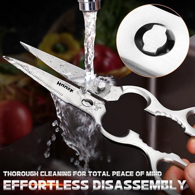 Huusk Kitchen Scissors All Purpose - Christmas Gift for Men and Women - Silver Kitchen Shears for Vegetables and Meat - Detachable Scissors for Thorough Cleaning