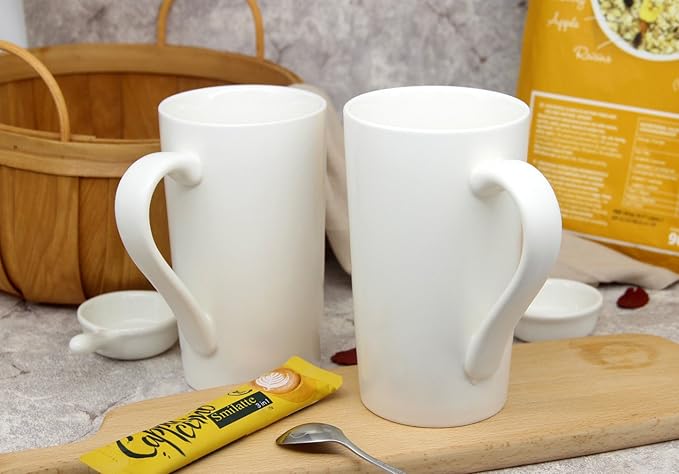 20 oz Large Coffee Mugs, M007 Plain Tall Ceramic Cup with Handle for Dad Men, Set of 2, White