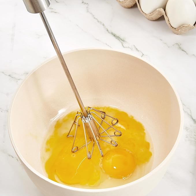 BergHOFF Essentials Stainless Steel 12" Miracle Whisk, Rotate Balloon Head, Soft-touch Handle, Beating Eggs, Dough, Mixing, Stirring, Black
