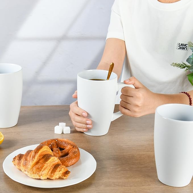 BYCNZB 20oz Extra Large Ceramic Tall Coffee Mugs Set for Coffee Tea Hot Cocoa set of 4 Dishwasher & Microwave Safe (Matte white)
