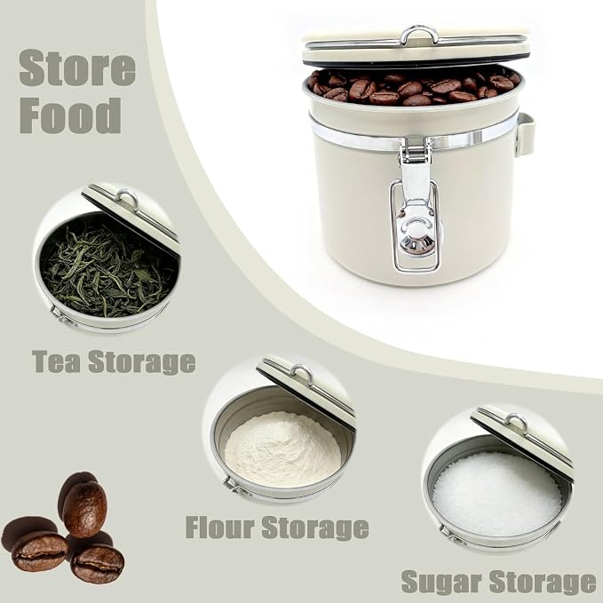 Kitchen Airtight Coffee Storage Canister: 34 Fl Oz Stainless Steel & PP - Food Storage Containers with Lids & 10g Spoon for Kitchen Storing Coffee Beans Flour Sugar Tea Cereal Spice