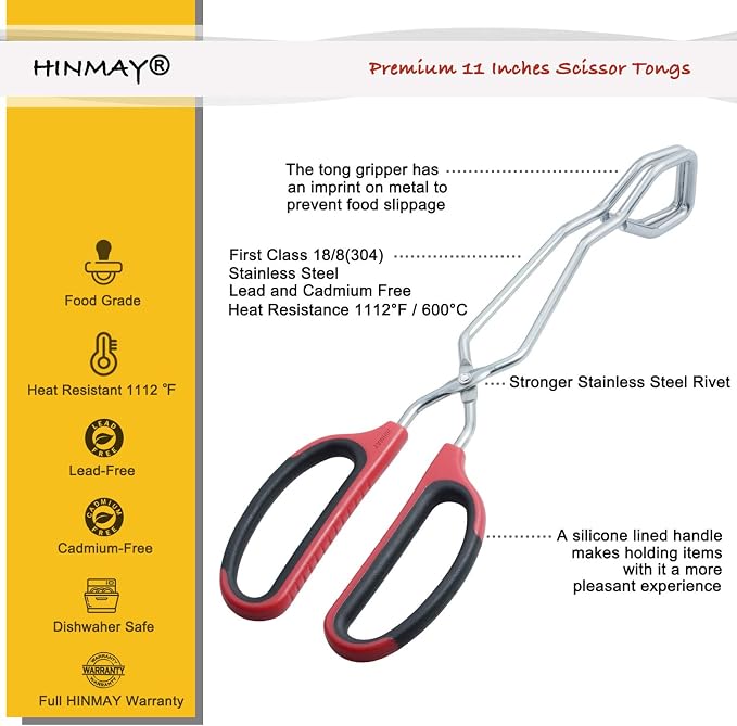 HINMAY Scissor Tongs 11-Inch Heavy Duty Stainless Steel Scissor Cooking Tongs