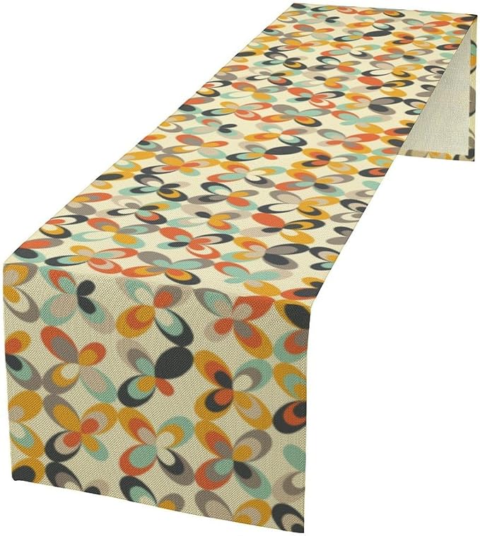 Mid Century Table Runner,Modern Abstract Geometric Table Runner for Home Indoor Outdoor Kitchen Holiday Birthday Party Wedding Decor 13x90 Inch