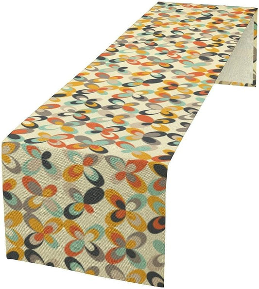 Mid Century Table Runner,Modern Abstract Geometric Table Runner for Home Indoor Outdoor Kitchen Holiday Birthday Party Wedding Decor 13x60 Inch