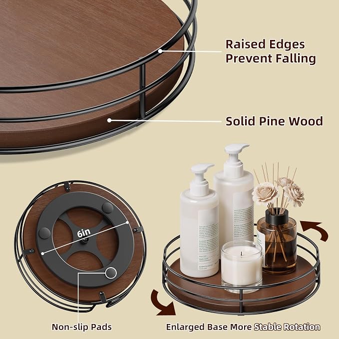 Optish 10" Lazy Susan Turntable for Table Top, Wooden Lazy Susan Organizer for Cabinet, Kitchen, Countertop, Pantry, Spice Organizer, Bathroom, Vanity, Table Decor, Non-Slip Bottom