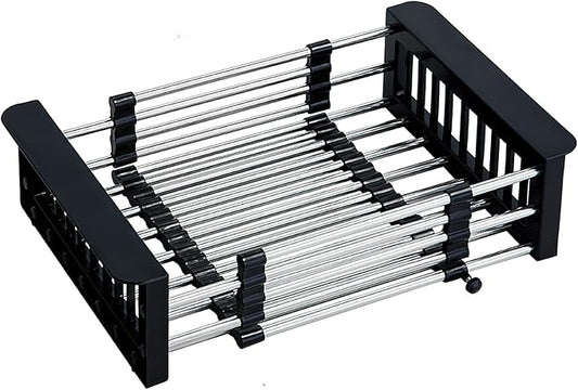 COVRA Over Sink Dish Drying Rack, Stainless Steel Drainer for 10.6"-18.5" Sinks (Square Sinks ONLY), Kitchen Countertop Organizer for Dishes, Vegetables, and Fruits (Black)