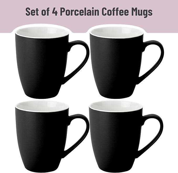 BTaT- Porcelain Coffee Mugs Set, 16 Ounces, 4 Pack, Black Ceramic Coffee Mugs with Handle, Restaurant Cups for Mocha, Tea, Cappuccino, Cocoa, Cereal, Mug Gift Set, Dishwasher Safe, Mothers Day Gift