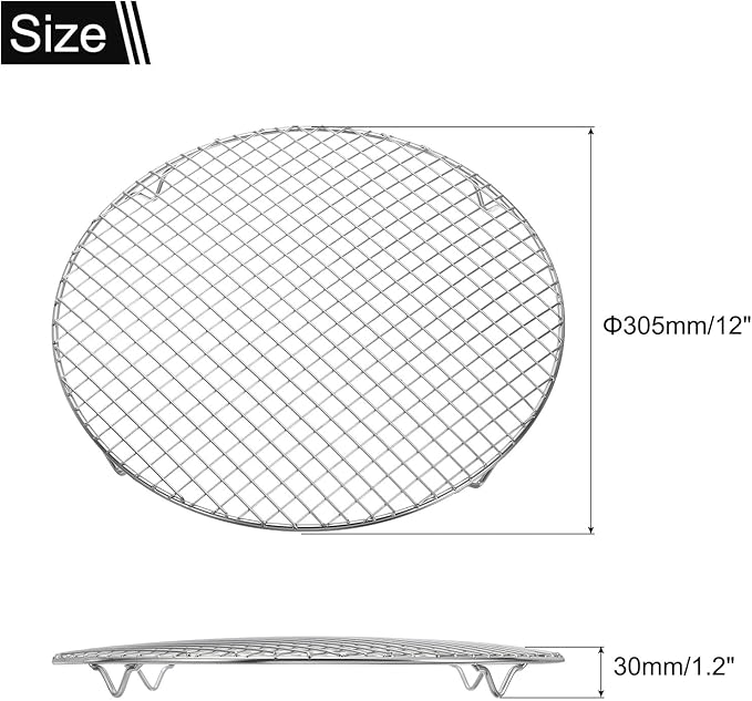 uxcell Round Cooking Rack 12 Inch Dia Stainless Steel Wire Cooling Steamer Rack for Baking Canning Cooking Roasting Cooling Grilling Drying, Silver