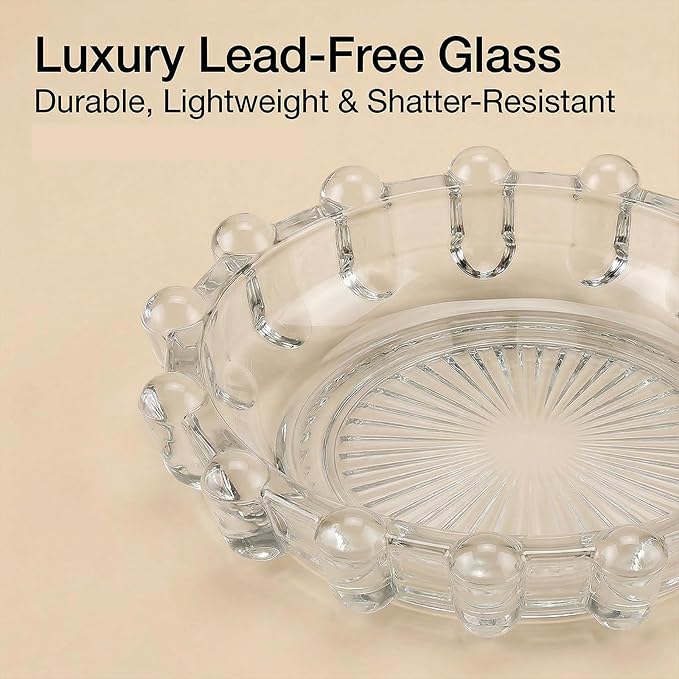 Crystal Clear Bubble Glass Candle Dish, Elegant Candle Holder Tray for Home Decor, Glass Candle Plate for Tea Lights Votives & Diffusers, Versatile Catchall Dish