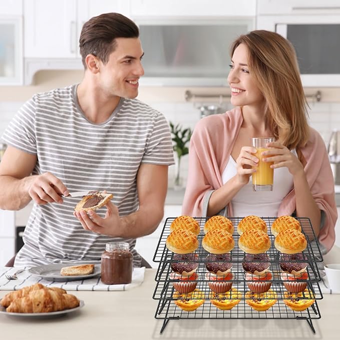 8Pcs Cooling Racks for Cooking and Baking, 8-Tier Stackable Roasting Rack, 13.4 x 9.4 Inch Carbon Steel Baking Rack for Oven Cooking, Roasting, Grilling Making Jerky (Black, 8Pcs)