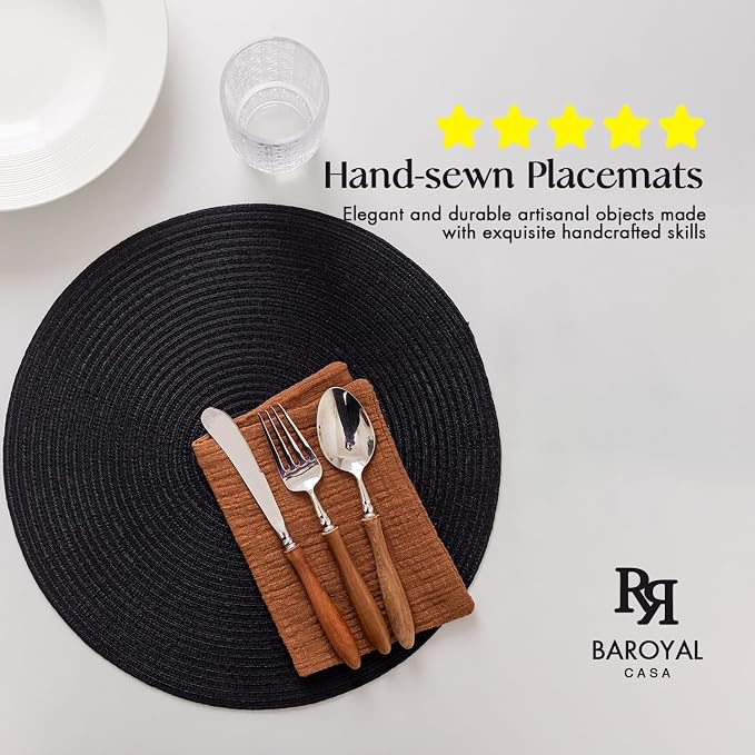 Round Placemats Set of 12 Woven Placemats Washable Braided Table Mats for Dining Table Heat Resistant Non-Slip Circle Place Mats(Black)