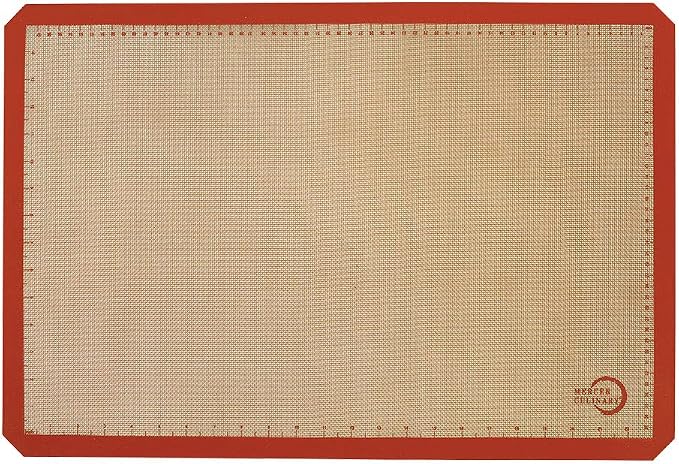 Mercer Culinary Silicone Bake Mat, Full Size, 16.5-Inch x 24.5-Inch, Orange border