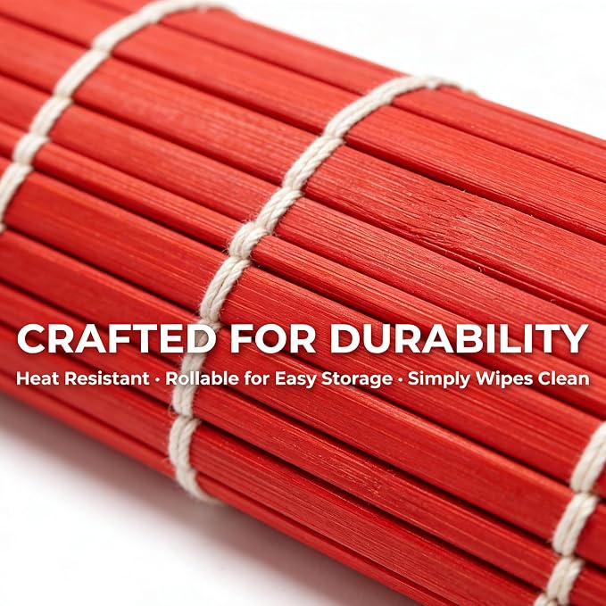 8-Pack Natural Bamboo Placemats Set - Reusable Rectangular Heat Resistant Table Mats for Everyday Use, Camping, Picnics, Party Decor - Easy to Clean & Store, Lightweight (Tangerine Orange)