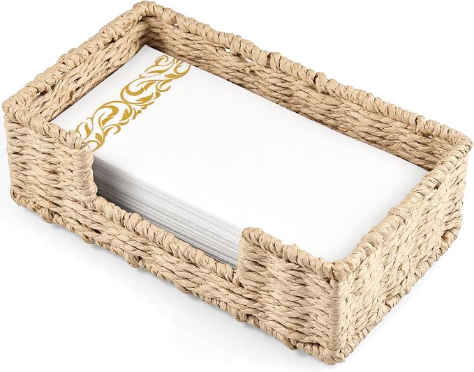 Napkin Holder for Bathroom, Woven Wicker Paper Rope Guest Towel Holder Tray, Disposable Paper Hand Towel Holder for Bathroom Accessories, Dinner Napkin Holder for Kitchen Table Party