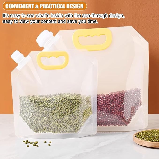 【15 Pack】Food Storage Bags Grain Moisture-proof Sealed Bags Stand Up Packaging Pouches Large Reusable Sealed Bag with Handle and Cap BPA Free,8.6"x8.6"