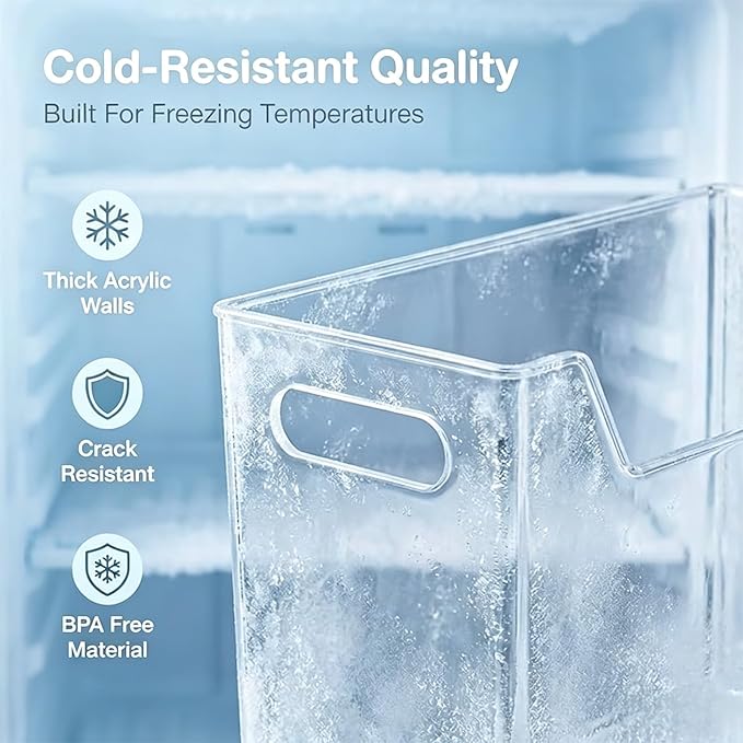 Clear Freezer Storage Bins, 4 Pack Clear Plastic Bins for Refrigerator and Pantry, Stackable Kitchen Cabinet Organizer with Handles for Kitchen, Office, Closet, Freezer organization(B-2L+2S)