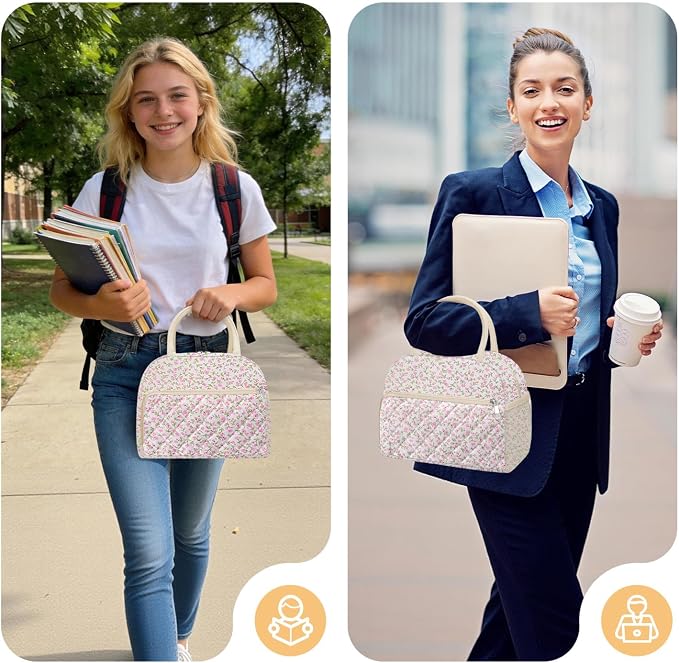 Coobiiya Lunch Box Lunch Bag for Women Men,Reusable Cute Lunch Pail bag,Leakproof,Insulated LunchBox Tote Compact 10L, Cooler Lunch Container for Work Travel Office Floral