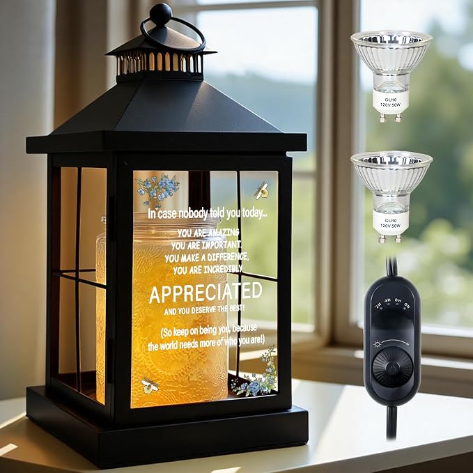 Candle Warmer Lamp with Timer,Lantern Warmer Compatible with 3 Wick Candles,Vintage Dimmable Lamp Candle Warmer Lantern with Glass Motivational Quote Desk Sign Decor Home Office Desk Decor