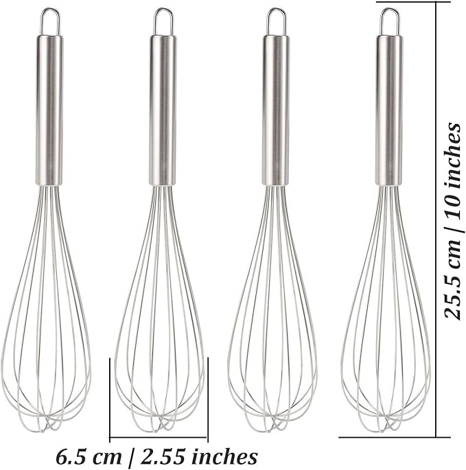 10-Inch Balloon Whisk (16 Pack), Classic Manual Kitchen Egg Beater, Handheld Stainless Steel Whisk for Cooking, Blending, Whisking, Beating and Stirring