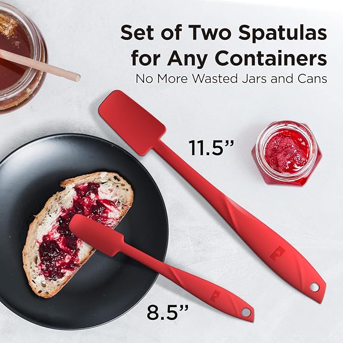 Kitchen Mama WaltzGrip Platinum Silicone Jar and Can Spatula Set: Heat-Resistant, Dishwasher Safe, Ergonomic Grip, Perfect for Mixing and Scraping, Nonstick Cookware (Red)
