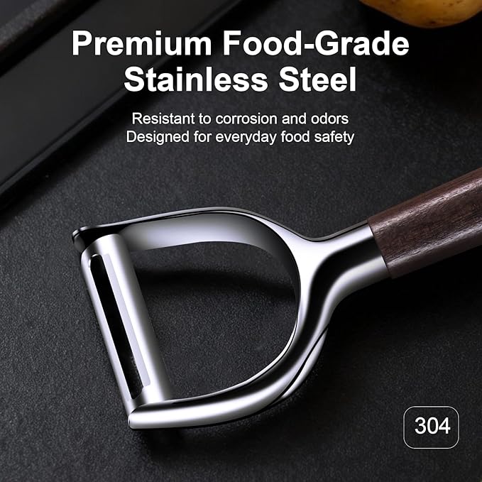 Premium Vegetable Peeler, Stainless Steel Potato Peeler with Ergonomic Wood Handle, Sharp Veggie Peeler for Potatoes, Carrots, Fruits & Cabbage, Professional Peeler for Kitchen (Y Shape)