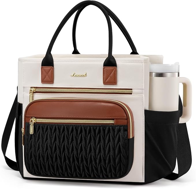LOVEVOOK Insulated Lunch Bag Women,Wide Opening Adult Lunch Box Women with Cup Holder,Large Leakproof Cooler Bag for Work Picnic Beach Family College Mom,Lunch Teacher Tote Bag for Gift