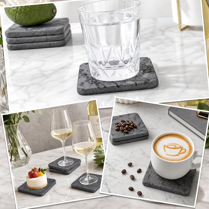 Diatomaceous Earth Coasters Set of 4，Cool Absorbent Quick-Dry Drink Coasters for Desks, Cute Modern Stone Design with Stylish Aesthetic