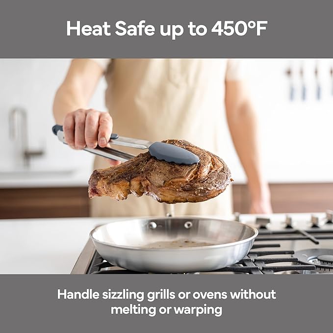Misen Kitchen Tongs - Dishwasher Safe, Heavy Duty - Precision Silicone-Tipped Grilling Tool - Heat Resistant, Nonstick Safe - Perfect for Serving and Air Frying- 13 Inch | Gray