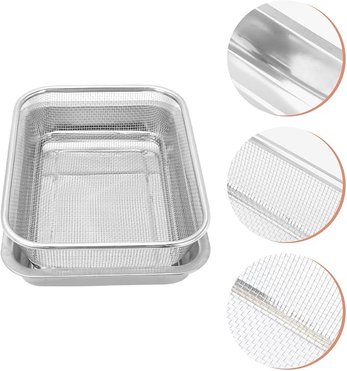 Zerodeko Heavy Duty Stainless Steel Baking Sheet with Cooling Rack, Rectangular Oil Draining Basket with Mirror Finish, Multi-functional Bakeware Pan for Frying and Cooling