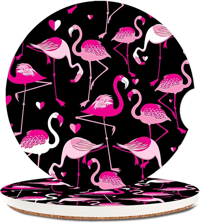 Pink Flamingo Animal Absorbent Cup Holders Car Coasters,Ceramic Stone Drinks Coaster Set for Women Man 2.56"(2 Pack)
