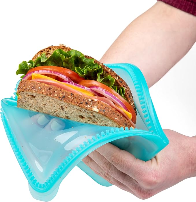 ProKeeper Dual-Zipper 100% Silicone Sandwich Bag, Teal - Reusable and Durable Food Storage Bag