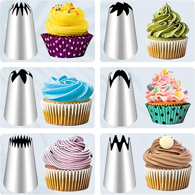 16 PCS Large Piping Tips Set, Stainless Steel frosting tips with Reusable cotton piping bag and auxiliary cup, Cake Decorating Tips Set for Cake Decorating, Cupcakes, Cookies, DlY pastries