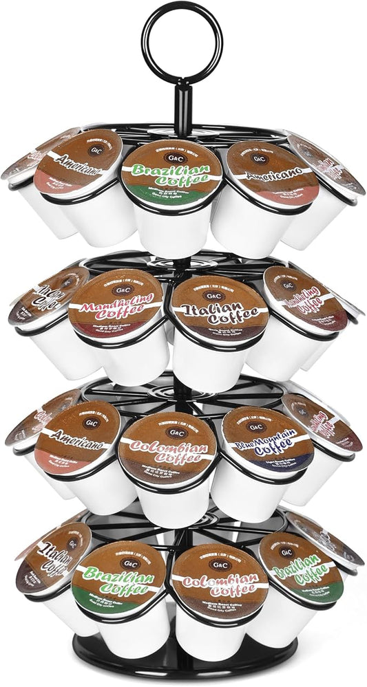 ROWISE K-Cup Pod Carousel Holder and Organizer for 36 Pods - Spins 360 Degrees, Detachable, Modern Metal Design in Black for Home and Office Counters