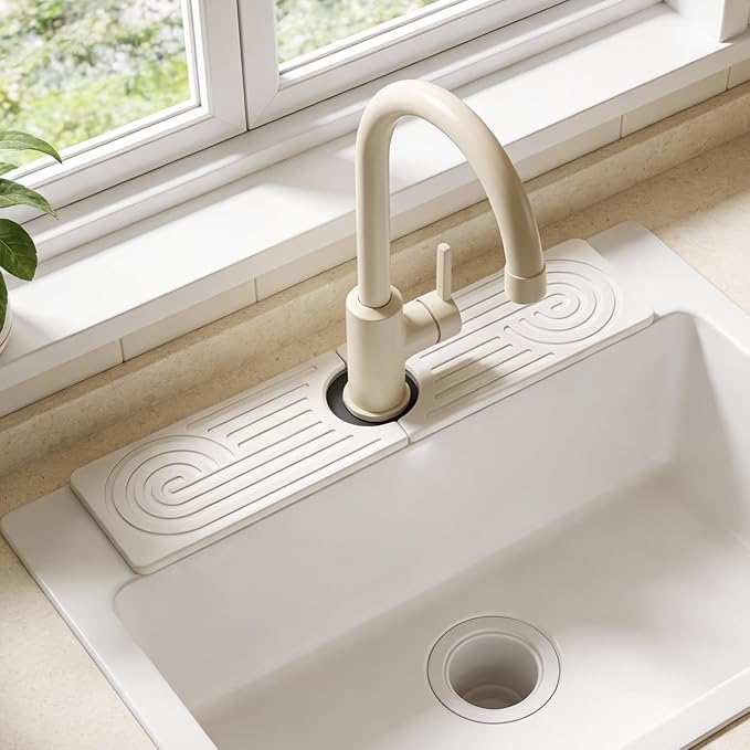 Hopegiver Stone Faucet Mat for Kitchen Sink - Fast Drying Diatomite Sink Protector Prevent Moisture, Super Water Absorbing Stone Tray for Kitchen & Bathroom Counter (White, 15.7"x3.9")