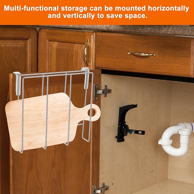 Cabinet Board Organizer Holder Rack Stainless Steel Hanging Chopping Board Rack Hanging Shelf Vertical Horizontal Cutting Board Hanger Stand Under Shelf Chopping Board Holder for Home