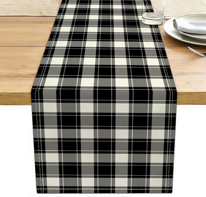 Black and White Gingham Table Runner, Buffalo Plaid Check Table Cloth13x72 Inches Long Table Decor, Kitchen Dining Suppliers for Classic Farmhouse Home Party Indoor Outdoor Decor