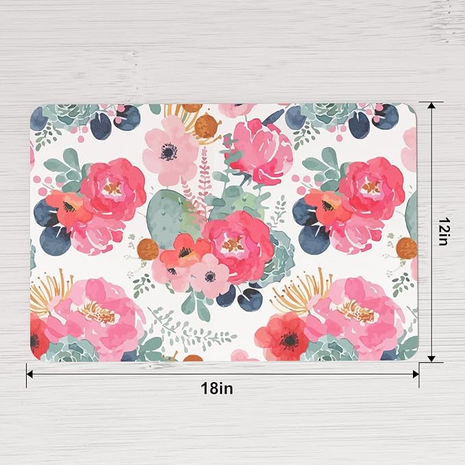 QIYI Placemats Set of 6, 12x18 Inch Faux Leather Place Mats for Kitchen Dinning, Heat Resistant Anti Slip Floral Table Mats, Waterproof Washable Placemat Party Table Décor, Watercolor Pink Flowers