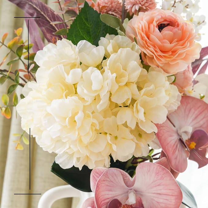 17-inch Artificial Fake Flowers Silk Flower Arrangements Faux Bouquets Composed of Hydrangea, phalaenopsis, Lotus, Double-Headed Roses, Dandelions, Jasmine, Small Fennel Branches.