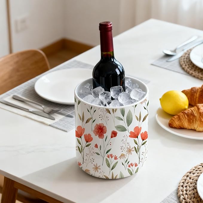 Wildflowers Utensil Holder,Countertop Ceramic Utensil Holder,Large Cooking Utensil Crocks for Kitchen Counter Decor,Ceramic Vase for Kitchen Utensils,6.3"+4.7"(safflower)