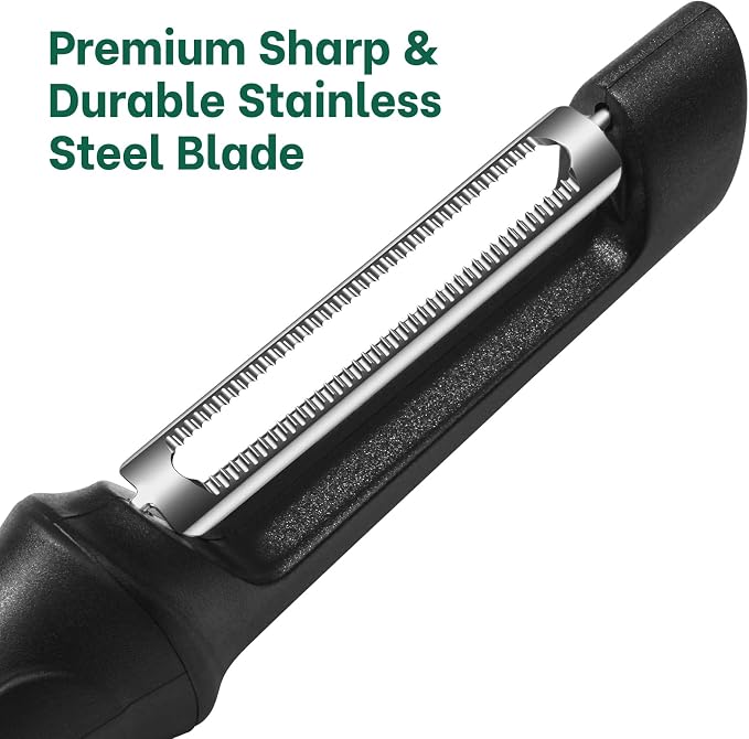 Beneno Serrated Swivel Vegetable Peeler for Kitchen | Razor-Sharp Stainless Steel Serrated Blade, Soft Grip Handle, Dishwasher Safe, Ideal for Tomatoes, Peaches & Kiwis, Black