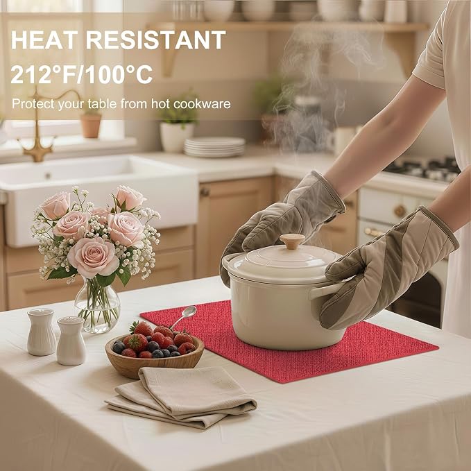 homing Faux Leather Heat Resistant Placemats 8 Packs, Waterproof Wipeable Dining PU Place Mats for Indoor & Outdoor, Easy to Clean, Red